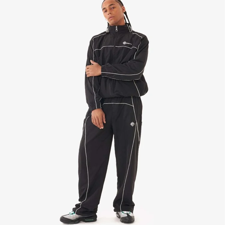 Courry Black Tracksuit Set with White Pi Trousers